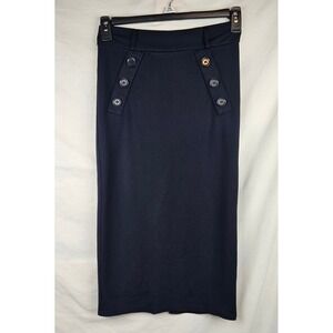 Carmen Marc Valvo Navy Blue Nautical Button Pencil Skirt Size 8 Career Classic